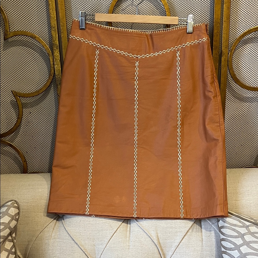 GAP leather Brown Pencil Skirt with Stitch Accents